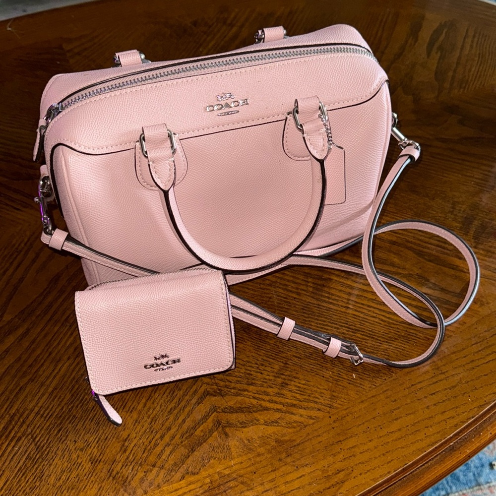Baby Pink Coach Bucket Purse with matching Wallet